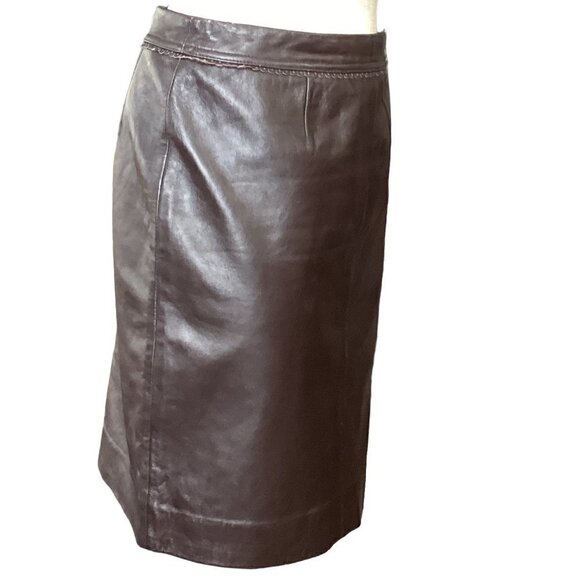 Dark Brown Leather Skirt Sz 6 Jaclyn Smith #173F - Picture 4 of 12